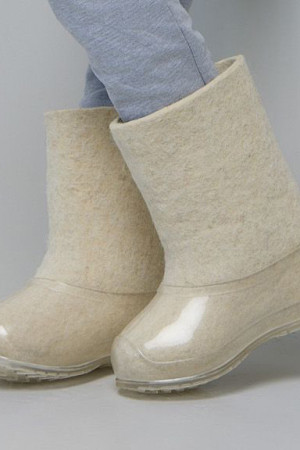 Валенки детские белые с прозрачными галошами (001Д-СП)