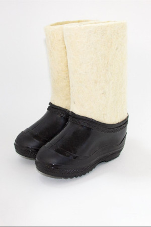 Валенки детские белые с черными галошами (001Д-СЧ)