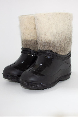 Валенки детские бело-серые с черными галошами (300Д-СЧ)