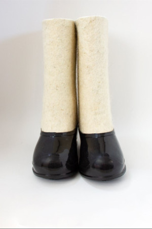 Валенки женские белые ручной работы с галошами (001Ж-СЧ)