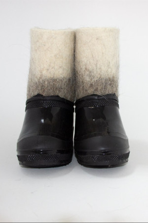 Валенки детские бело-серые с черными галошами (300Д-СЧ)