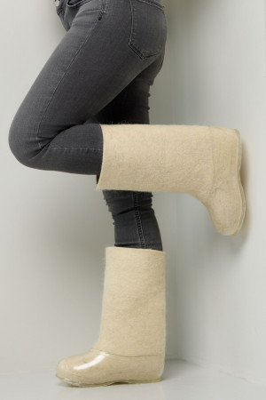 Валенки женские белые ручной работы с галошами (001Ж-СП)