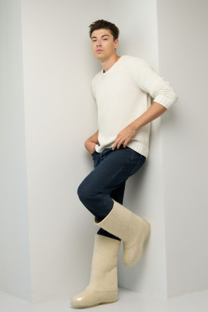 Валенки мужские белые ручной работы с галошами (001М-СП)