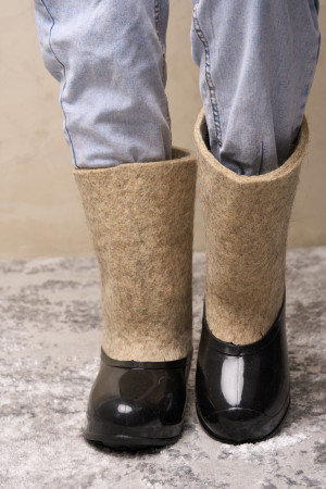 Валенки женские серые ручной работы с галошами (200Ж-СЧ)