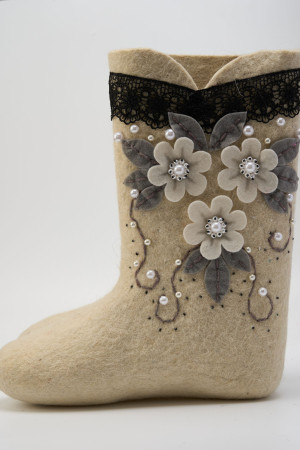 Валенки женские белые ручной работы (0136АП)